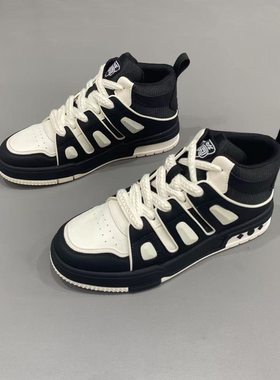 91707品牌断码清仓男鞋轻便软底黑白鞋空休闲鞋系带百搭板鞋