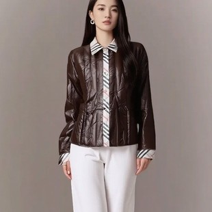 雪银狐品牌女士秋冬加厚咖色百丽格羽绒服外套羽绒衬衫内胆时尚