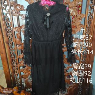 小香风雪纺蕾丝连衣裙子小个子长袖早春秋冬季新款女装气质黑色