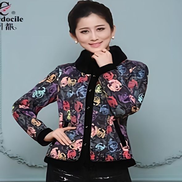 羽都春秋冬女士媽媽羽絨服花色外套羽絨內(nèi)膽加厚七彩玫瑰保暖外穿