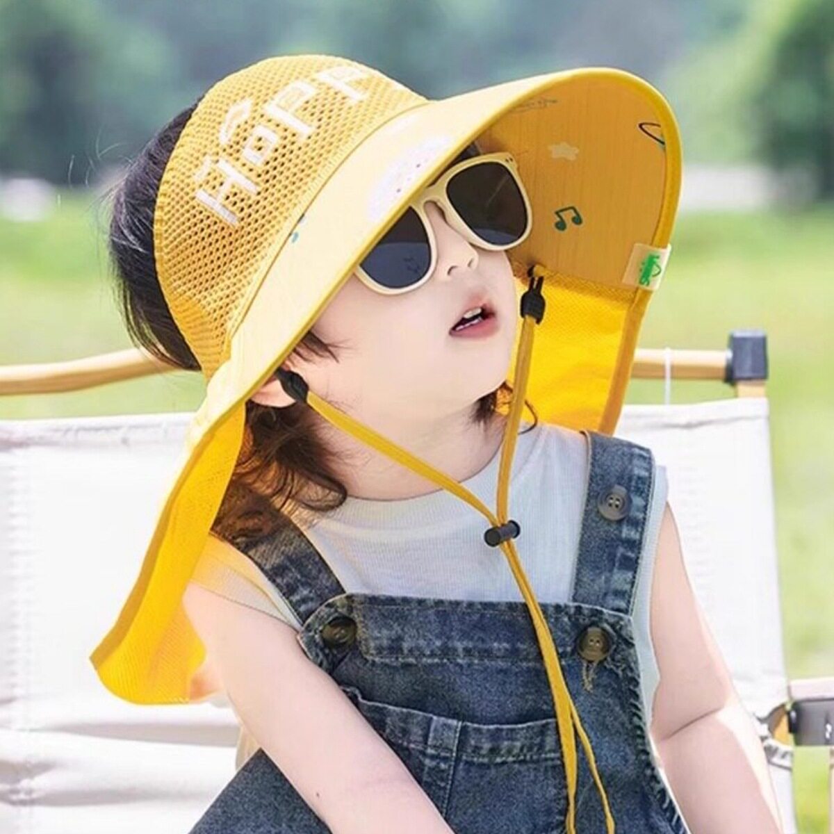 儿童防晒帽男童夏季大帽檐遮阳帽薄款披肩渔夫帽男孩空顶太阳帽子