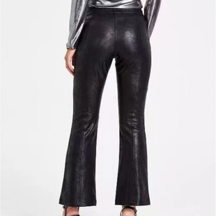 外贸原单出口欧洲女款春秋季休闲裤华夫格纯色微喇裤