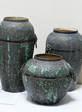 高级感景德镇复古陶瓷台面花瓶禅意侘寂风陶罐摆件干花插花粗陶