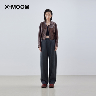 新款 MOOM冬季 全羊皮局部晕染翻领短夹克皮衣 商场同款