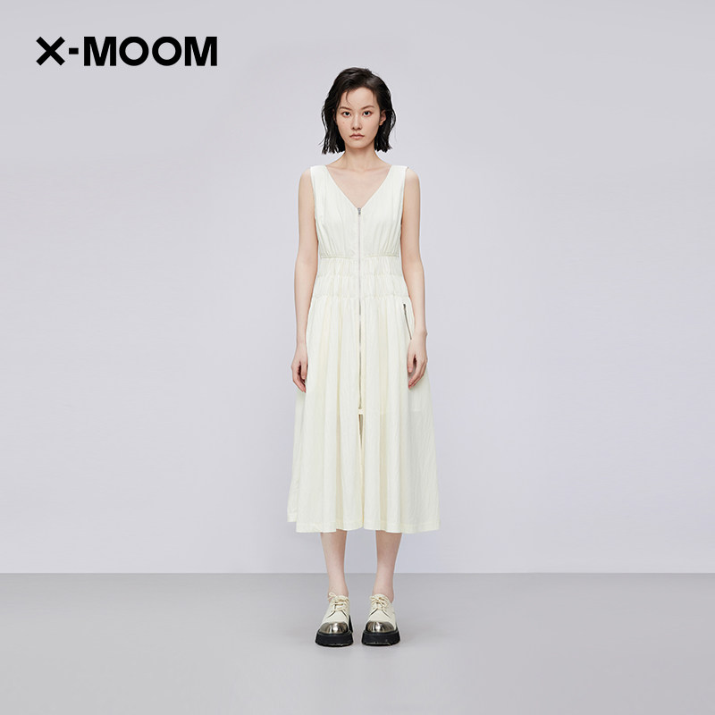 xmoomV领收腰拉链开门襟连衣裙