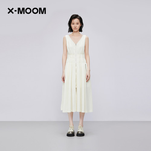 xmoomV领收腰拉链开门襟连衣裙