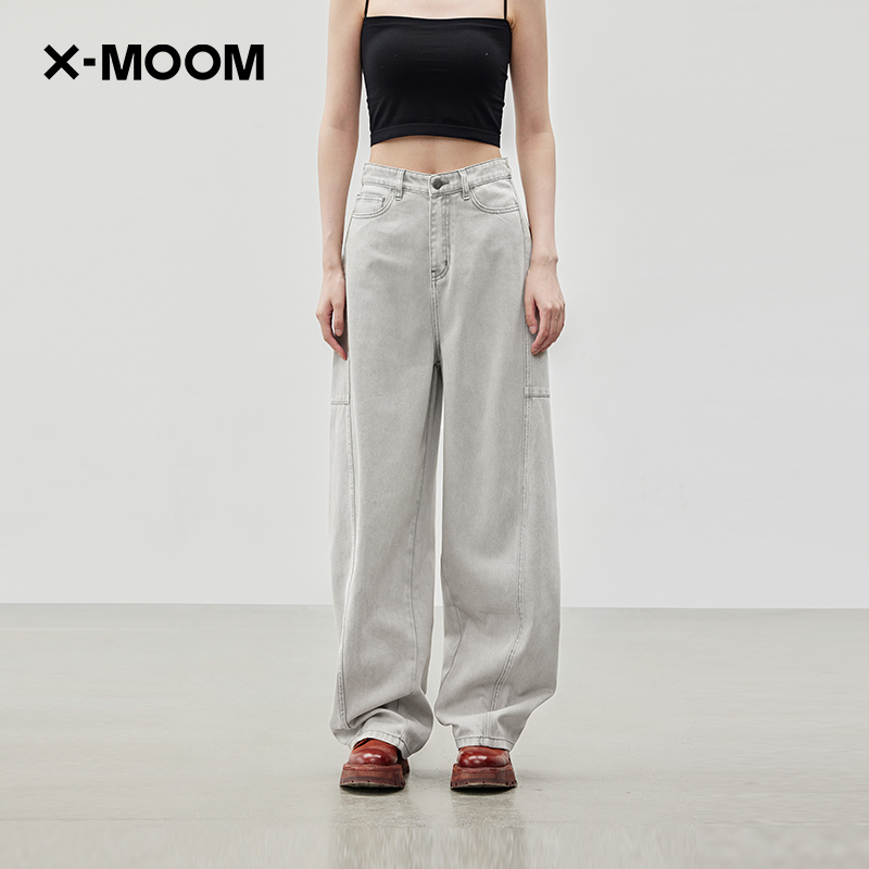 xmoom纯棉显瘦遮肉水洗牛仔裤