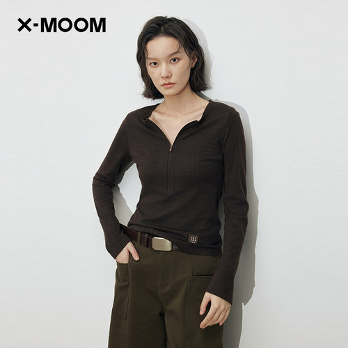 XMOOM肌理料半拉链圆领长袖上衣