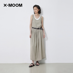 商场同款 无袖 新款 大圆领带腰带收腰连衣裙女 MOOM2025夏季