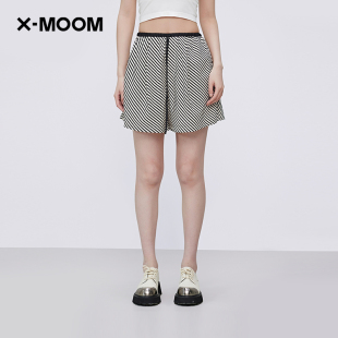 商场同款 细条纹撞色腰头宽松休闲短裤 新款 女 MOOM夏季