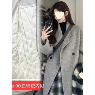 2025冬季羽绒服内胆双面绒毛呢外套女韩式加棉加厚上档次呢子大衣