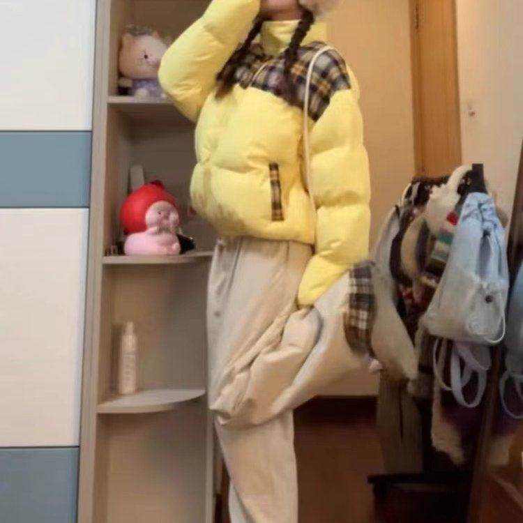 2025冬季新款韩版拼接格