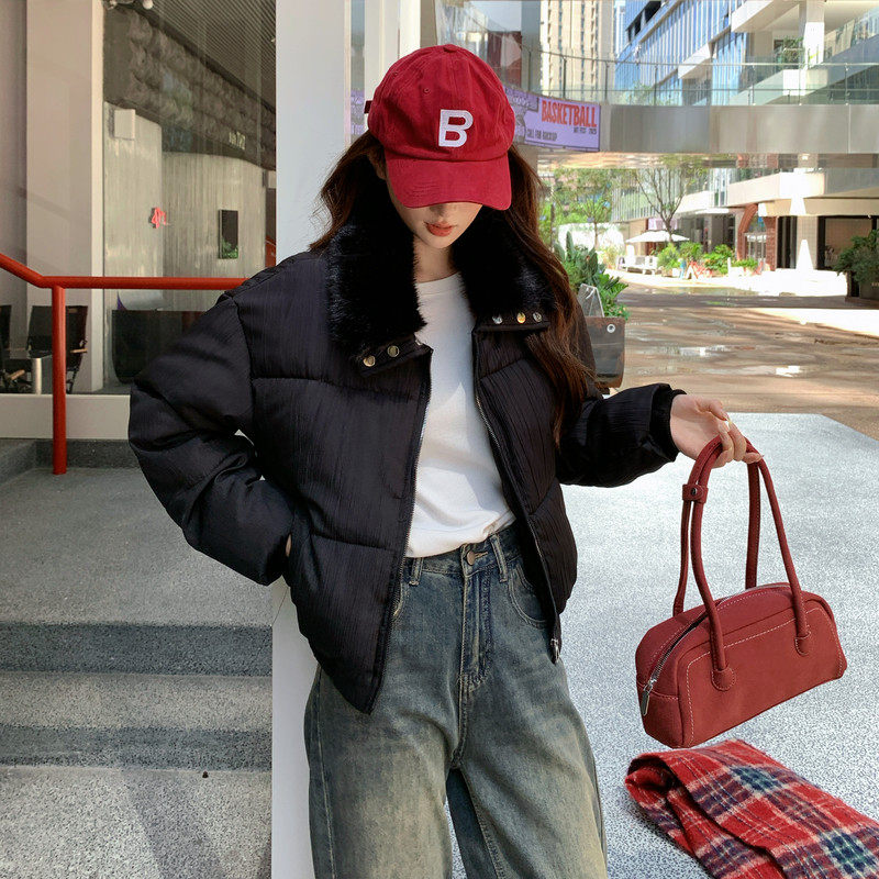 实拍美式复古毛领翻领加