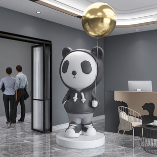 创意熊猫雕塑大型落地艺术摆件商铺酒店会所迎宾软装 饰品开业礼物