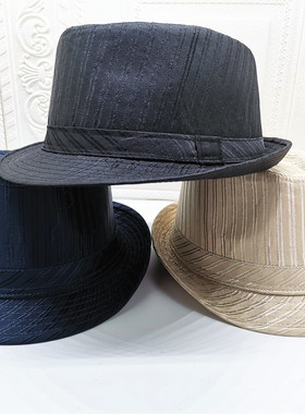 韩版男女百搭纯丝光面料短檐休闲户外表演舞台爵士帽翻边绅士礼帽