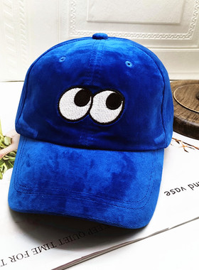 2021秋冬季弯檐男女刺绣亲子圆顶青年眼睛丝绒面料蓝色黑色棒球帽
