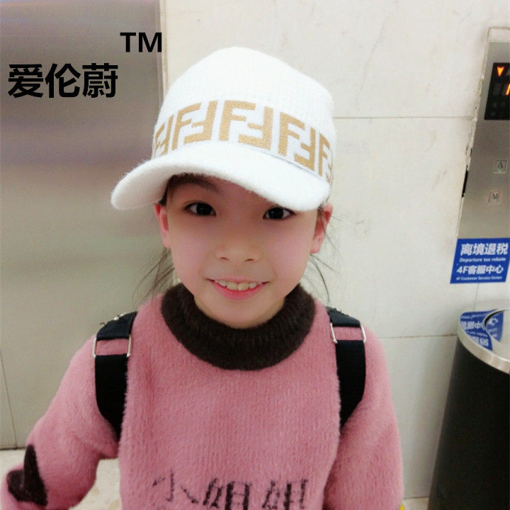 秋冬母子女字母针织空顶帽女加绒毛线马尾帽子绒线棒球帽逛街休闲