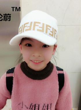 秋冬母子女字母针织空顶帽女加绒毛线马尾帽子绒线棒球帽逛街休闲