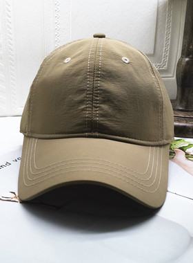 2022年春季夏季男女情侣弯檐休闲圆顶光版大头黑色速干面料棒球帽