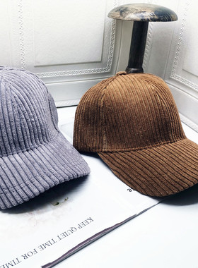 2021年冬季青年男女亲子灯芯绒弯檐休闲圆顶灰色光版咖啡色棒球帽