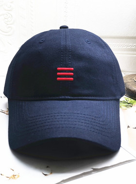 2022年春季夏季男女弯檐休闲圆顶软顶大头围黑色刺绣三条杠棒球帽