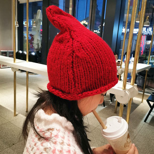 韩版 学生甜美可爱逛街少年护耳针织帽保暖绒线日系红色毛线帽 冬季