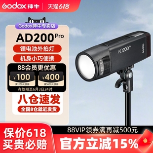 godox神牛AD200pro外拍闪光灯锂电池TTL摄影灯便携单反相机口袋双灯头