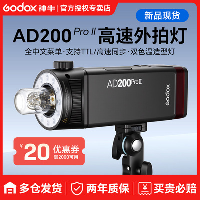 （全新二代）godox神牛AD200pro II二代升级外拍闪光灯锂电池单眼