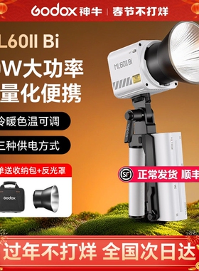 【加价送电池手柄】Godox神牛ML60II Bi补光灯70W双色温夜景人像摄影灯App控制室外便携视频拍摄直播常亮灯