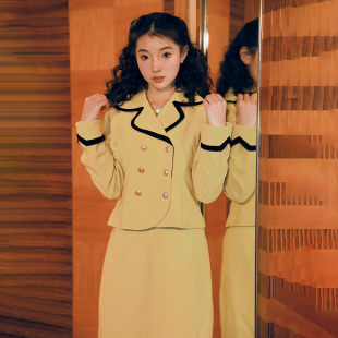 南君丨嫩黄色复古轻奢小香风西装套装
