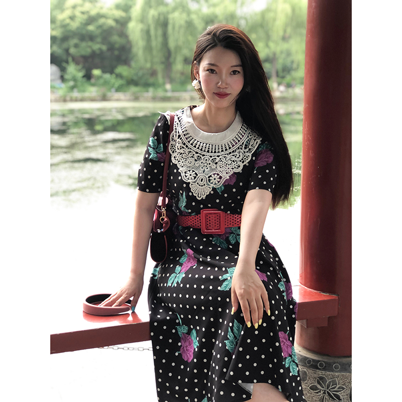 南君自制「 玫瑰电台」古着vintage风港风复古长款宽松直筒连衣裙