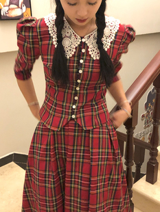 南君「知性女主角」小众设计古早红格子制服90s套装 两件套 夏新品