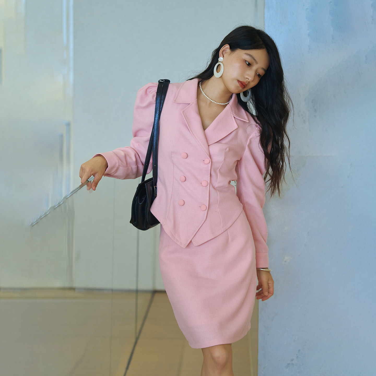 南君「淑美女士」90年代复古通勤蜜桃粉双排扣修身复古西装两件套,女装/女士精品,时尚套装,淘宝优惠券,粉丝福利购,淘宝优惠卷