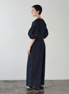 重磅美品 高端贵牌LANV*N 泡泡灯笼袖高腰阔腿牛仔连体裤 ClANE风