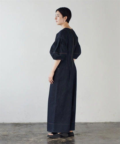 重磅美品 高端贵牌LANV*N 泡泡灯笼袖高腰阔腿牛仔连体裤 ClANE风