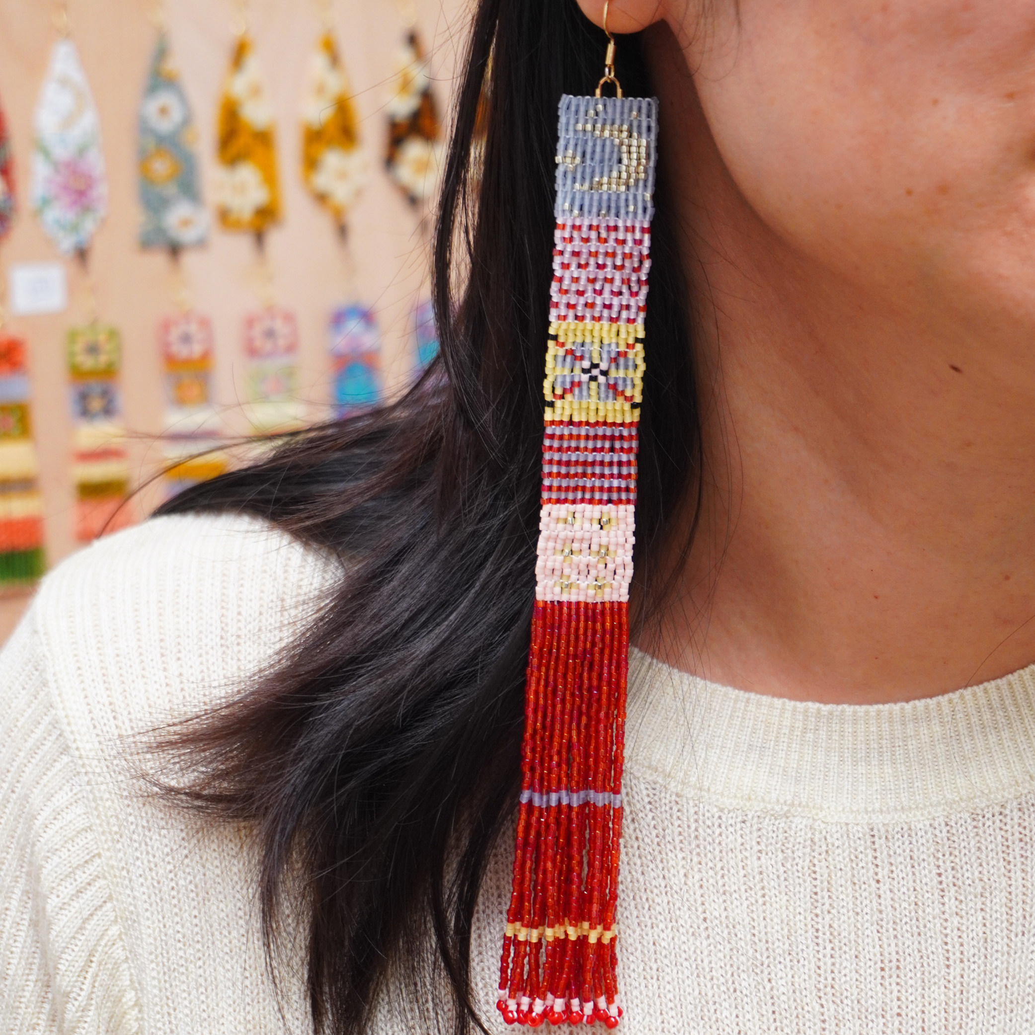 有光手作原创设计师民族风超长扫肩复古串珠编织流苏耳环手工耳饰,饰品/流行首饰/时尚饰品新,耳环,淘宝优惠券,粉丝福利购,淘宝优惠卷