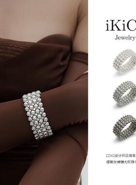 ikico苏苏同款缪斯女神系列弹力珍珠手镯女小众轻奢宽面水钻缠绕