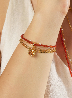 iKiCo原创设计红运石榴多层手链红色新年节日多层叠戴时尚高级女