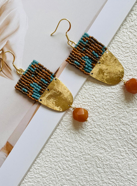 有光手作 手工编织串珠耳饰天然石米珠耳环女小众设计师复古饰品