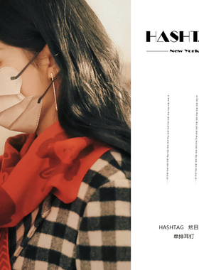 赵丽颖同款HASHTAG长款单排耳钉女小众原创设计简约百搭耳环耳扣