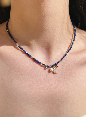 莓拉「南岸情书」青金石串珠项链小众度假风月亮珍珠吊坠锁骨链女