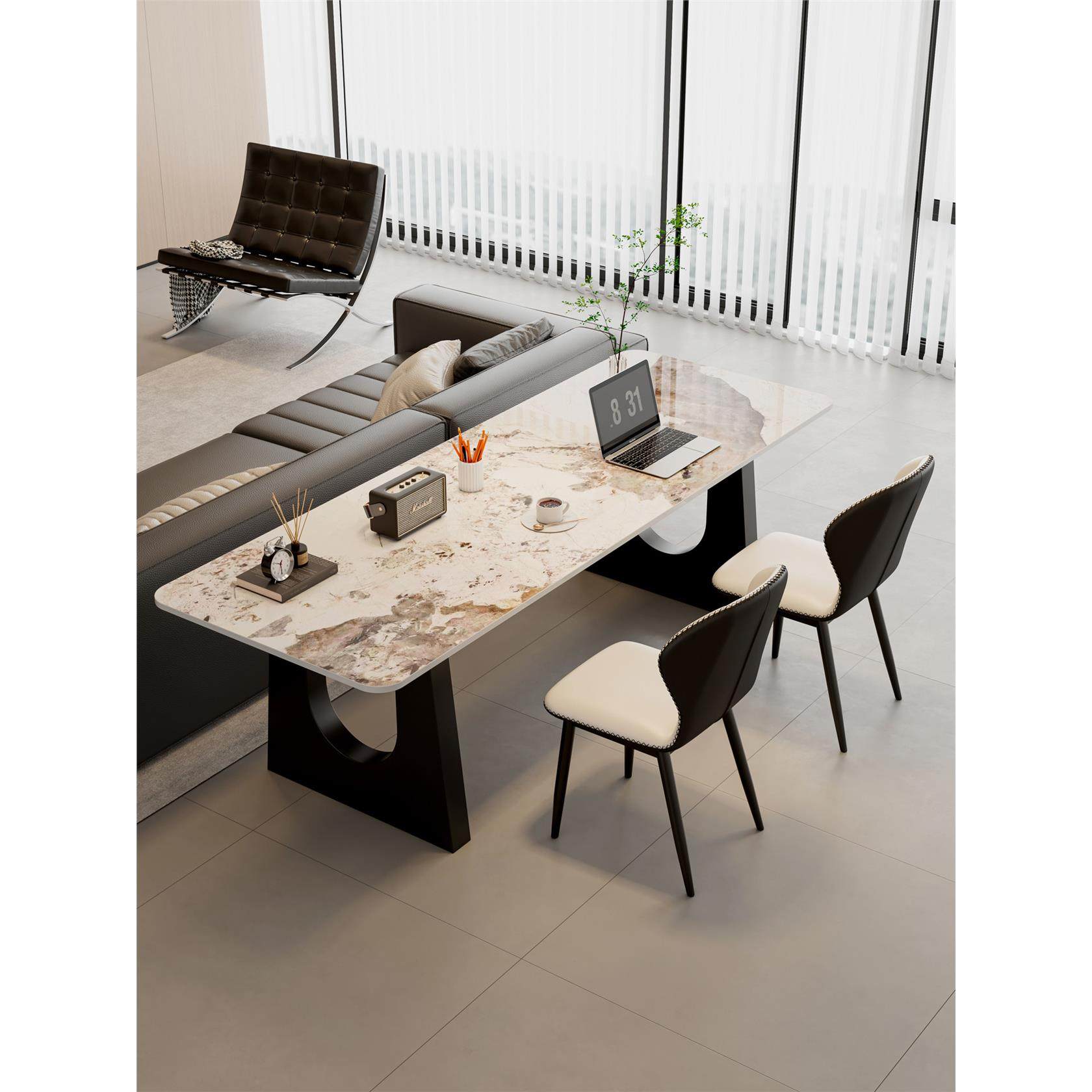 中古风岩板书桌一体现代简约家用餐桌客厅长方形饭桌工作台办公桌,住宅家具,书桌,淘宝优惠券,粉丝福利购,淘宝优惠卷