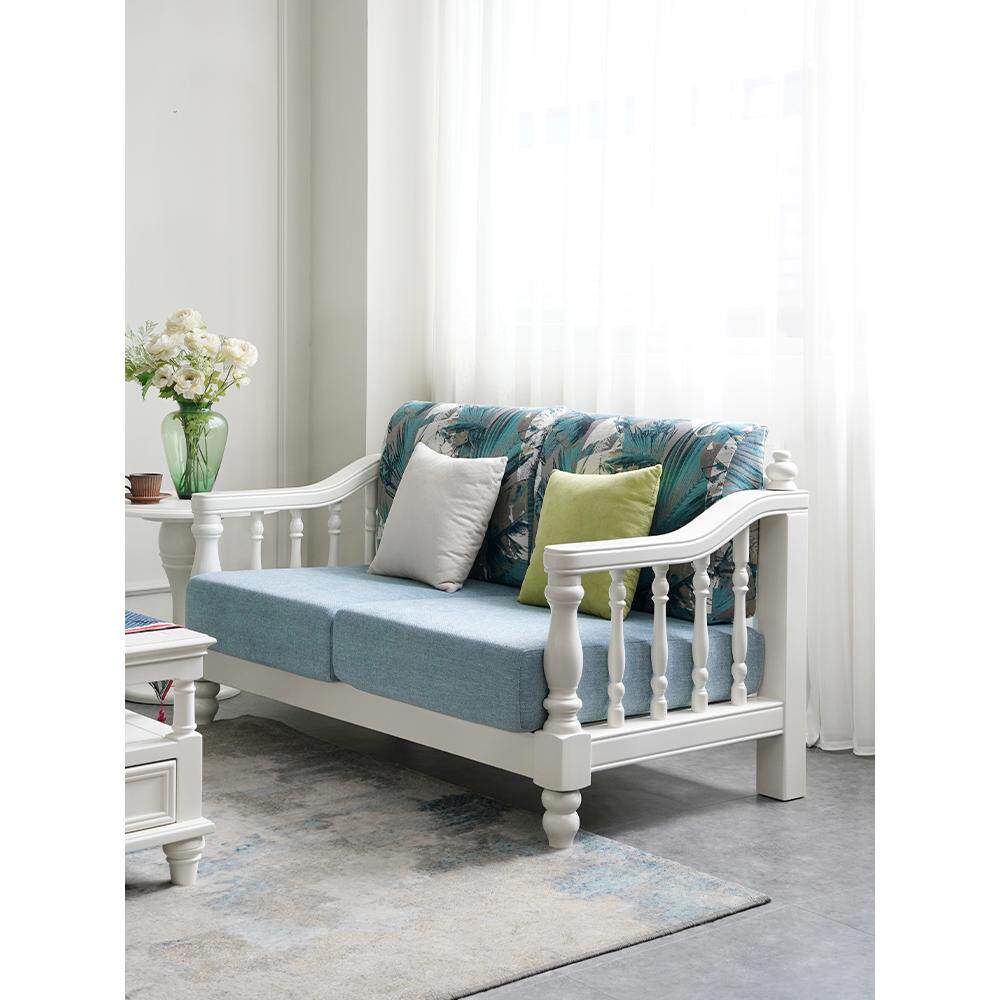 美式实木沙发白色客厅家具美式乡村田园小户型布艺三四人直排沙发