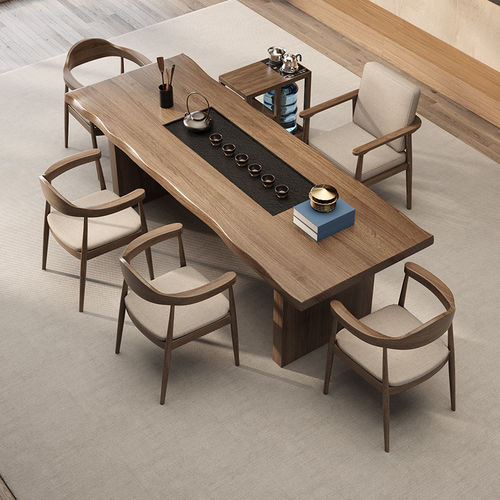 实木茶桌茶盘一体泡椅组