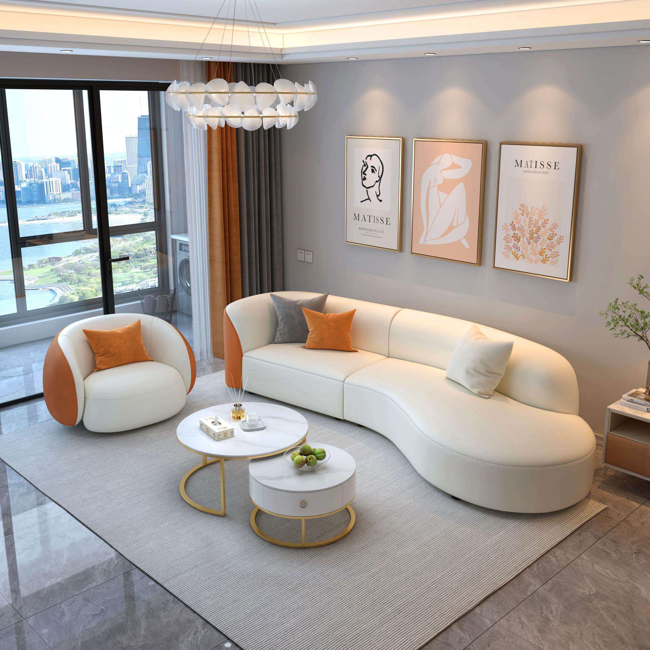 网红轻奢小户型沙发客厅电视柜茶几组合套装贵妃科技布艺弧形新款