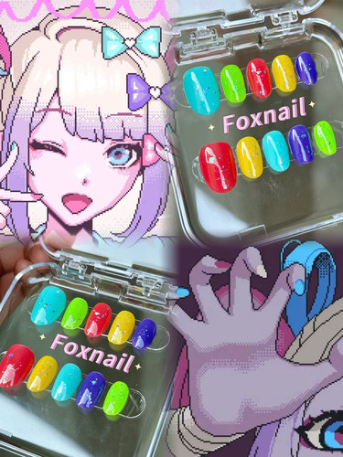 『霓虹』超天酱cos美甲片像素风亚文化小众个性跳色渐变穿戴甲