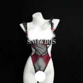 火烧岛 性感蕾丝透视网纱拼接绑带连体衣