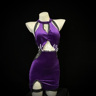 火烧岛 性感纯欲御姐风蕾丝绒丝旗袍包臀裙