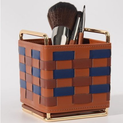 棋盘格皮革收纳盒家用桌面杂物茶几收纳高级轻奢摆件