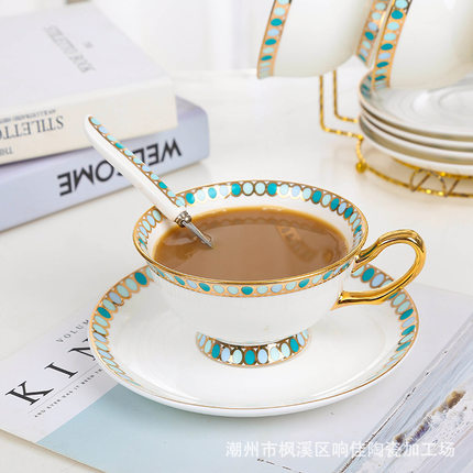 欧式骨瓷高级感描金咖啡杯配勺高颜值茶杯家用户外下午茶精致礼品